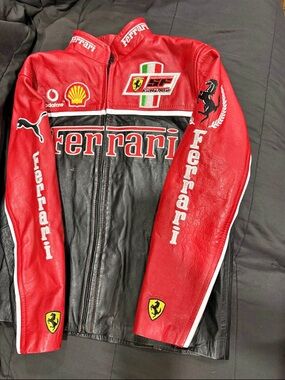 Ferrari Red and Black Racing Leather Jacket
